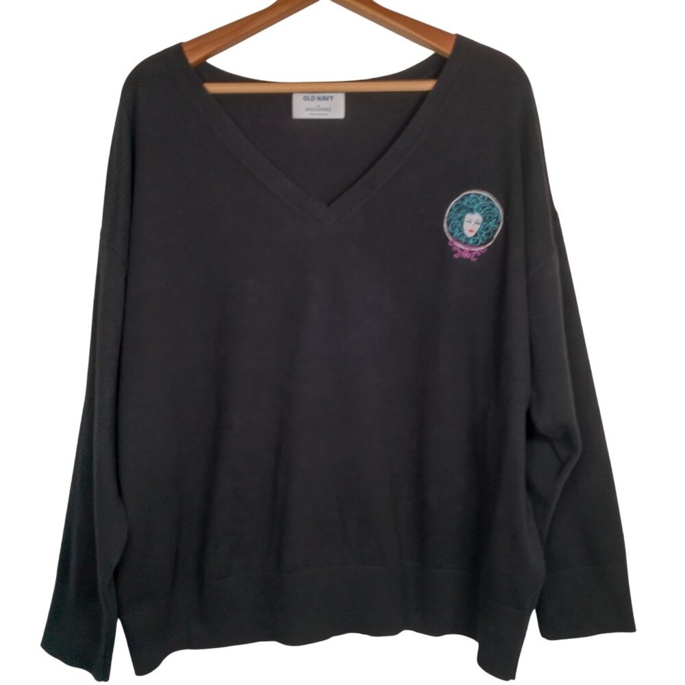 Haunted Mansion Madame Leota Sweater Women 2X Old Navy Black V Neck Halloween